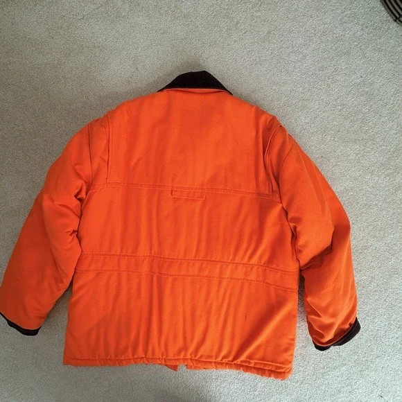 VTG Woolrich Hunting Jacket Large Orange Quilted Lined Flap Pocket Field Outdoor